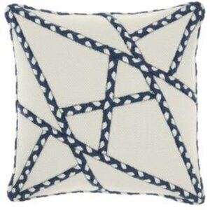 Mina Victory 18x18" Square Fabric Woven Braided Geometric Throw Pillow in Navy.